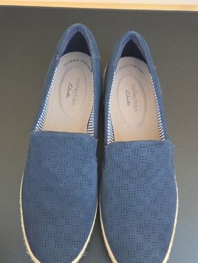 NWT Clarks Navy Perforated Slip-On Espadrille Flats